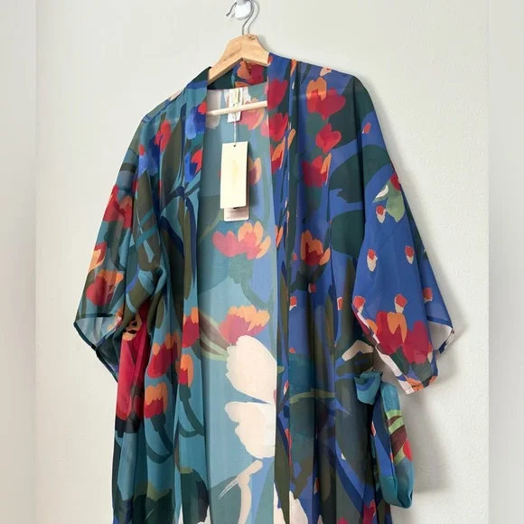 Chicos Gottex Botanical Gardens Sheer Kimono Cover Up Robe